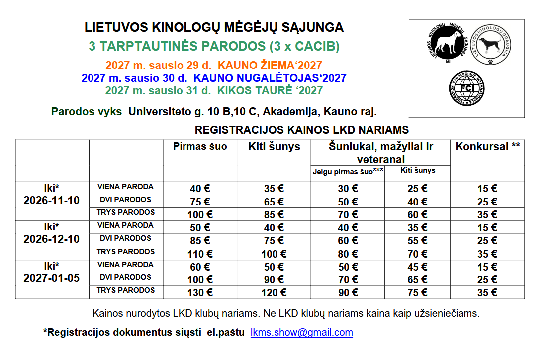 Kauno žiema‘2027, Kauno nugalėtojas‘2027 ir Kikos taurė‘2027 - tarptautinės šunų parodos